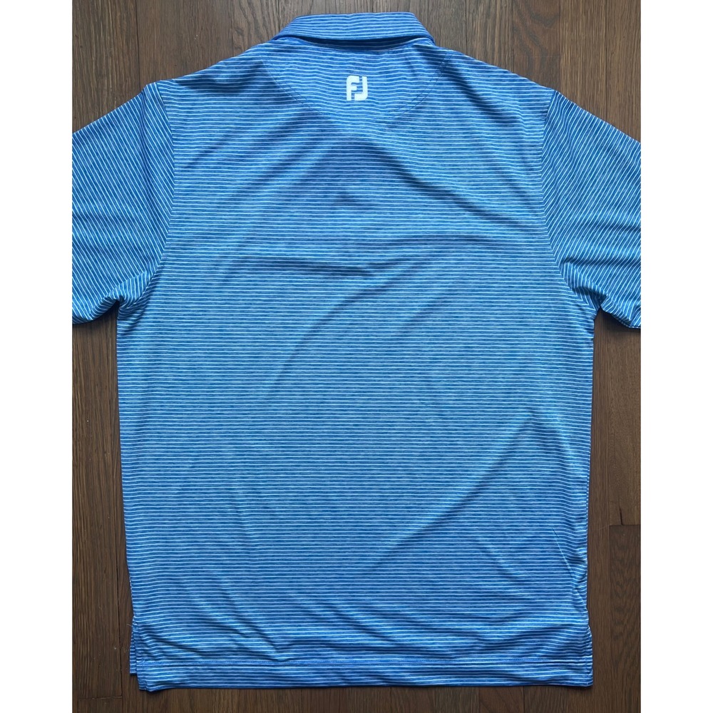 FootJoy Pebble Beach Golf Links Polo Shirt Men Large Blue Striped FJ Performance - Picture 4 of 4